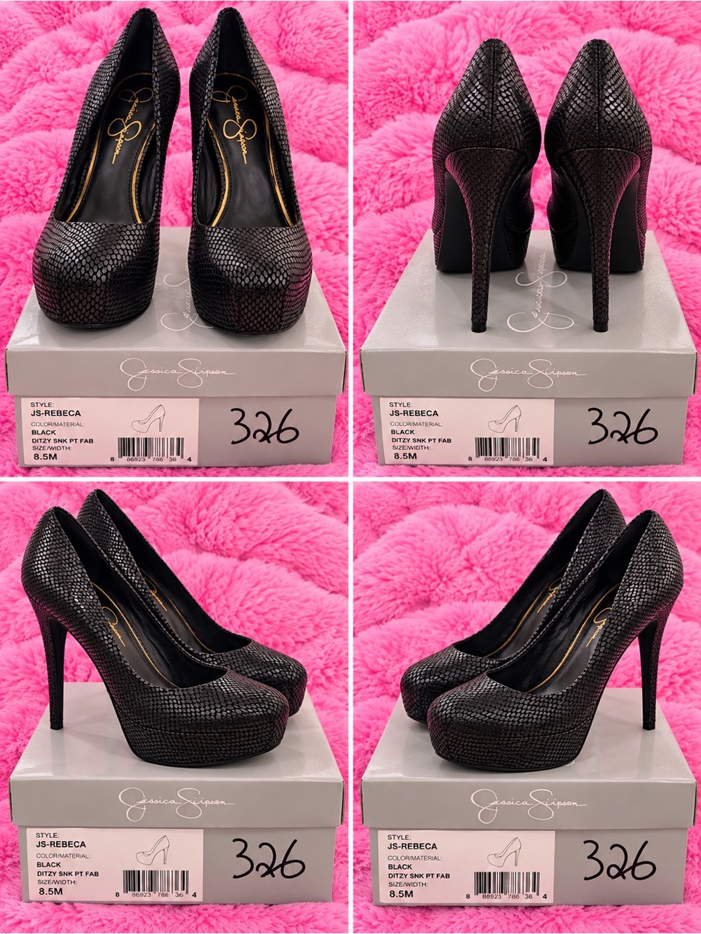 Jessica Simpson Black Textured Platform Stiletto Pumps